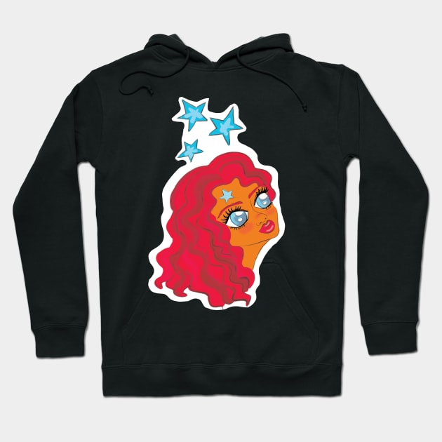 girl with red hair and stars dreaming Hoodie by Karima Bo